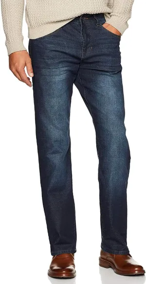 IZOD Men's Denim Jeans - Comfort Stretch Mid Rise Relaxed Fit Jeans for Men - Classic Men's Cotton 5 Pocket Denim Pants