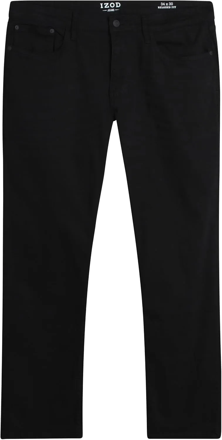 IZOD Men's Relaxed Fit Jeans - Classic 5-Pocket Comfort Stretch Denim - Straight Leg Casual Work Pants for Men