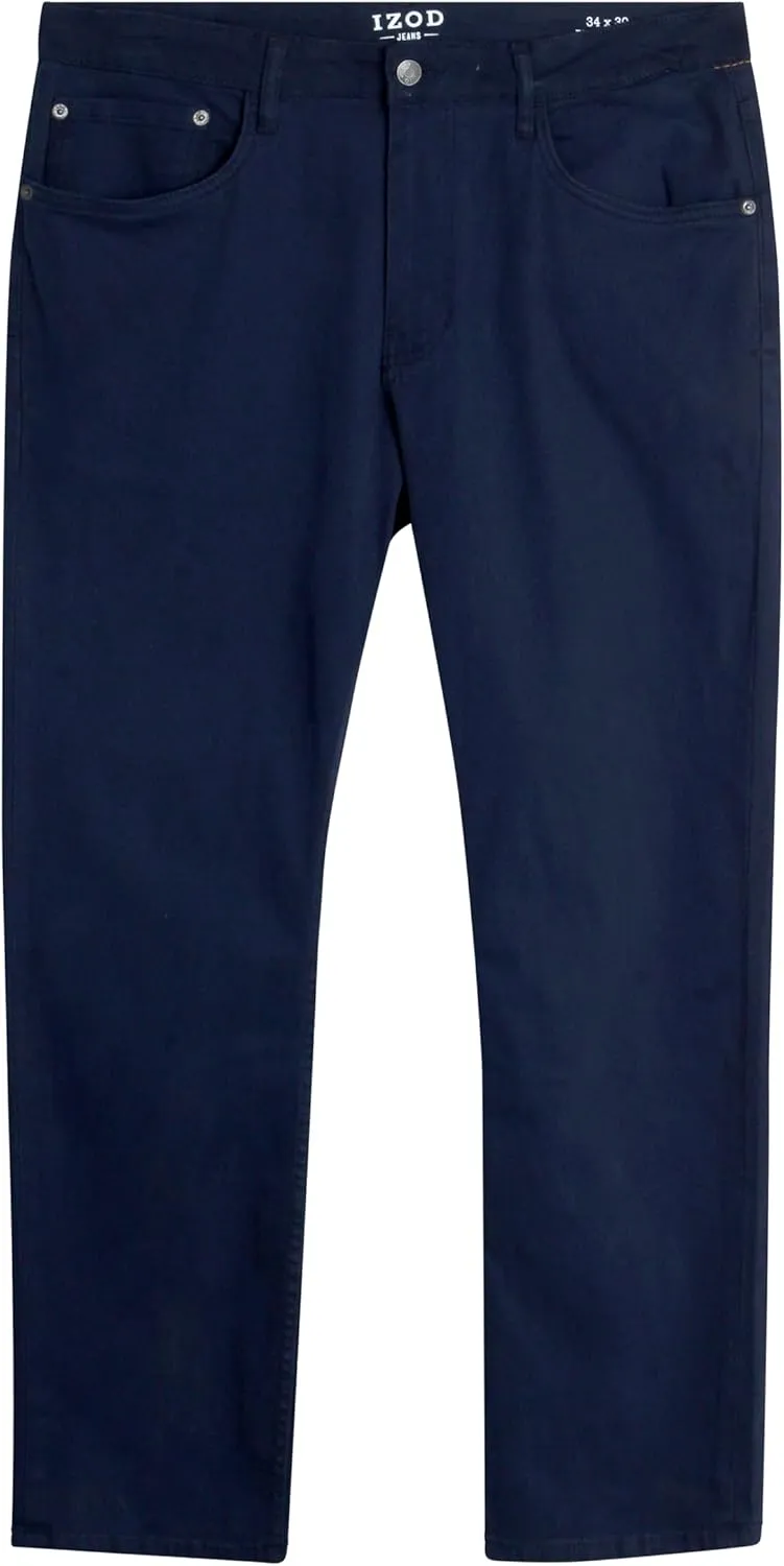 IZOD Men's Relaxed Fit Jeans - Classic 5-Pocket Comfort Stretch Denim - Straight Leg Casual Work Pants for Men