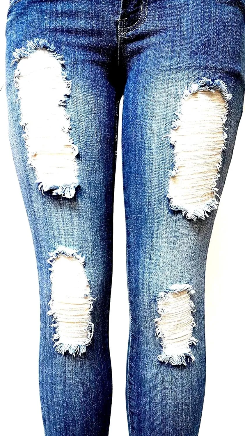 Jack David Rue21 Juniors Plus Womens Army Camouflage/Blue Denim Jeans Stretch Skinny Ripped Distressed Jean Pants