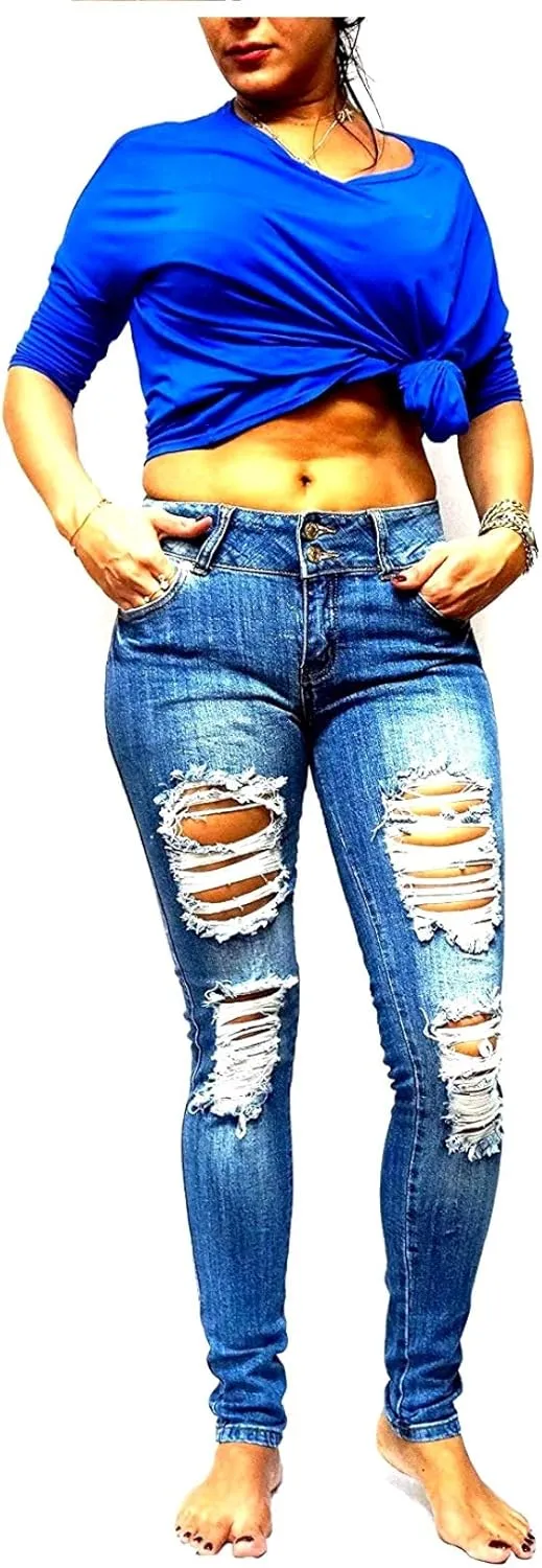 Jack David Rue21 Juniors Plus Womens Army Camouflage/Blue Denim Jeans Stretch Skinny Ripped Distressed Jean Pants