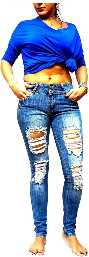 Jack David Rue21 Juniors Plus Womens Army Camouflage/Blue Denim Jeans Stretch Skinny Ripped Distressed Jean Pants