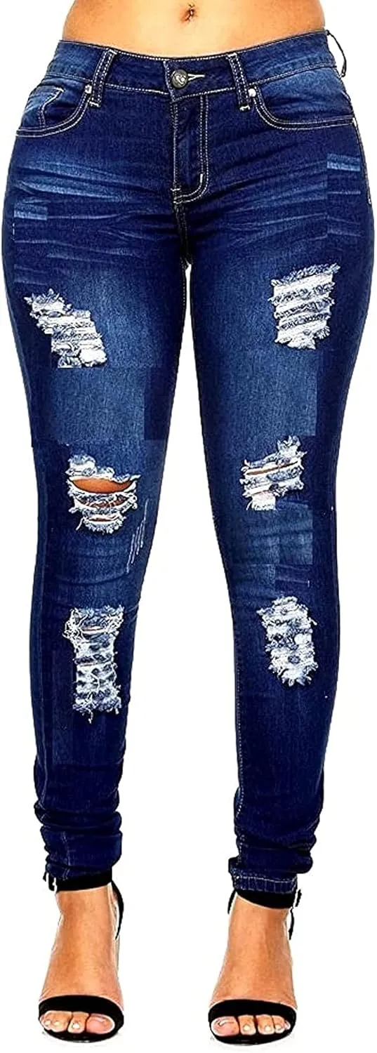 Jack David Womens Plus Size Denim Skinny Jeans Destroy Stretch Ripped Distressed Pants