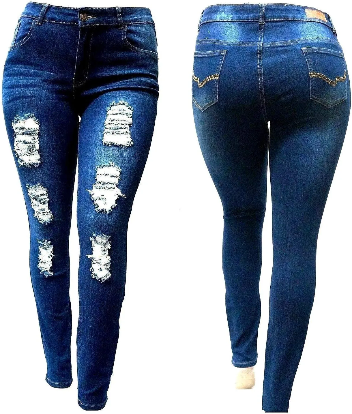 Jack David Womens Plus Size Denim Skinny Jeans Destroy Stretch Ripped Distressed Pants