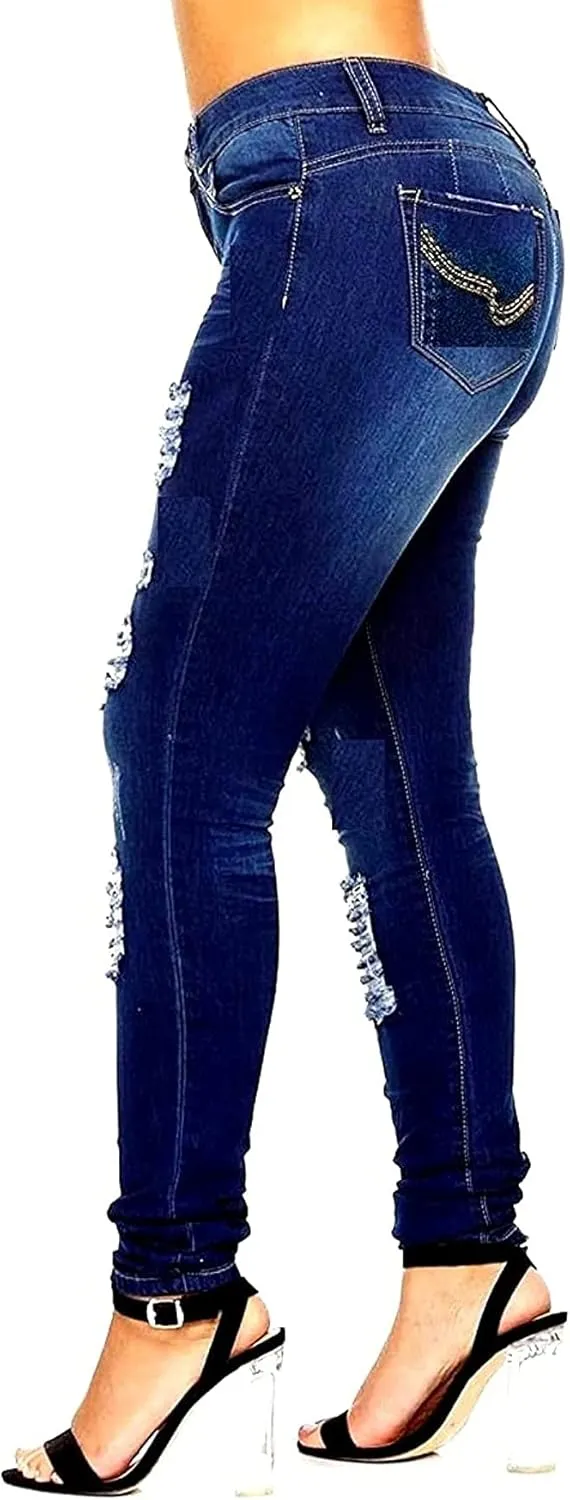 Jack David Womens Plus Size Denim Skinny Jeans Destroy Stretch Ripped Distressed Pants
