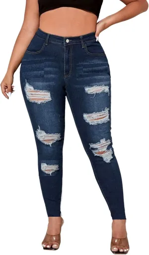 Jack David Womens Plus Size Denim Skinny Jeans Destroy Stretch Ripped Distressed Pants