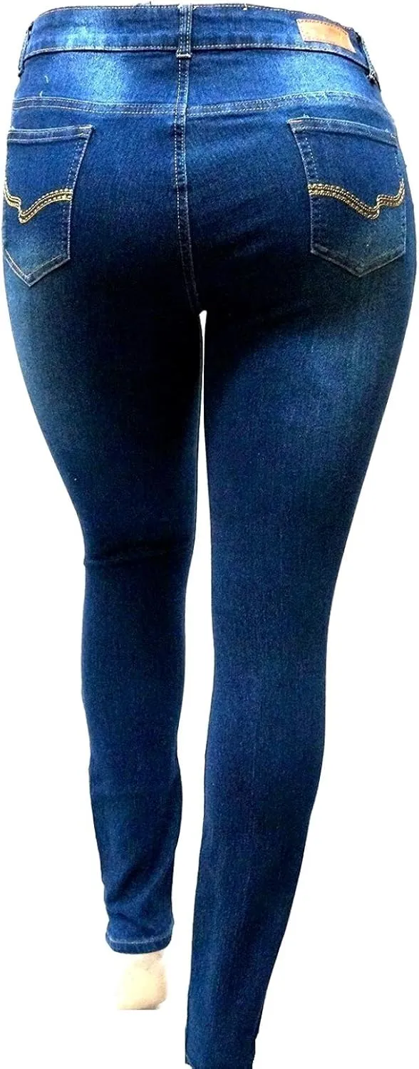 Jack David Womens Plus Size Denim Skinny Jeans Destroy Stretch Ripped Distressed Pants