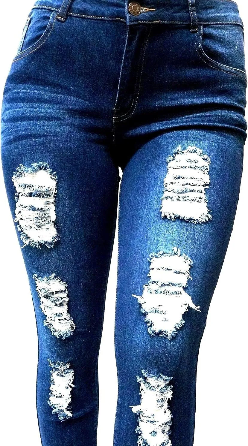 Jack David Womens Plus Size Denim Skinny Jeans Destroy Stretch Ripped Distressed Pants