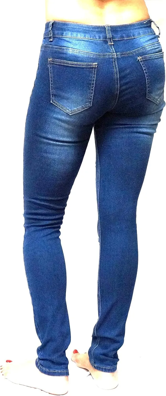 Jack David/Pasion/U.W.D Womens Distressed Denim Jeans Ripped Blue Skinny Destroy Stretch Jean Pants