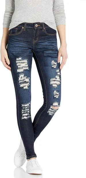 Jack David/Pasion/U.W.D Womens Distressed Denim Jeans Ripped Blue Skinny Destroy Stretch Jean Pants