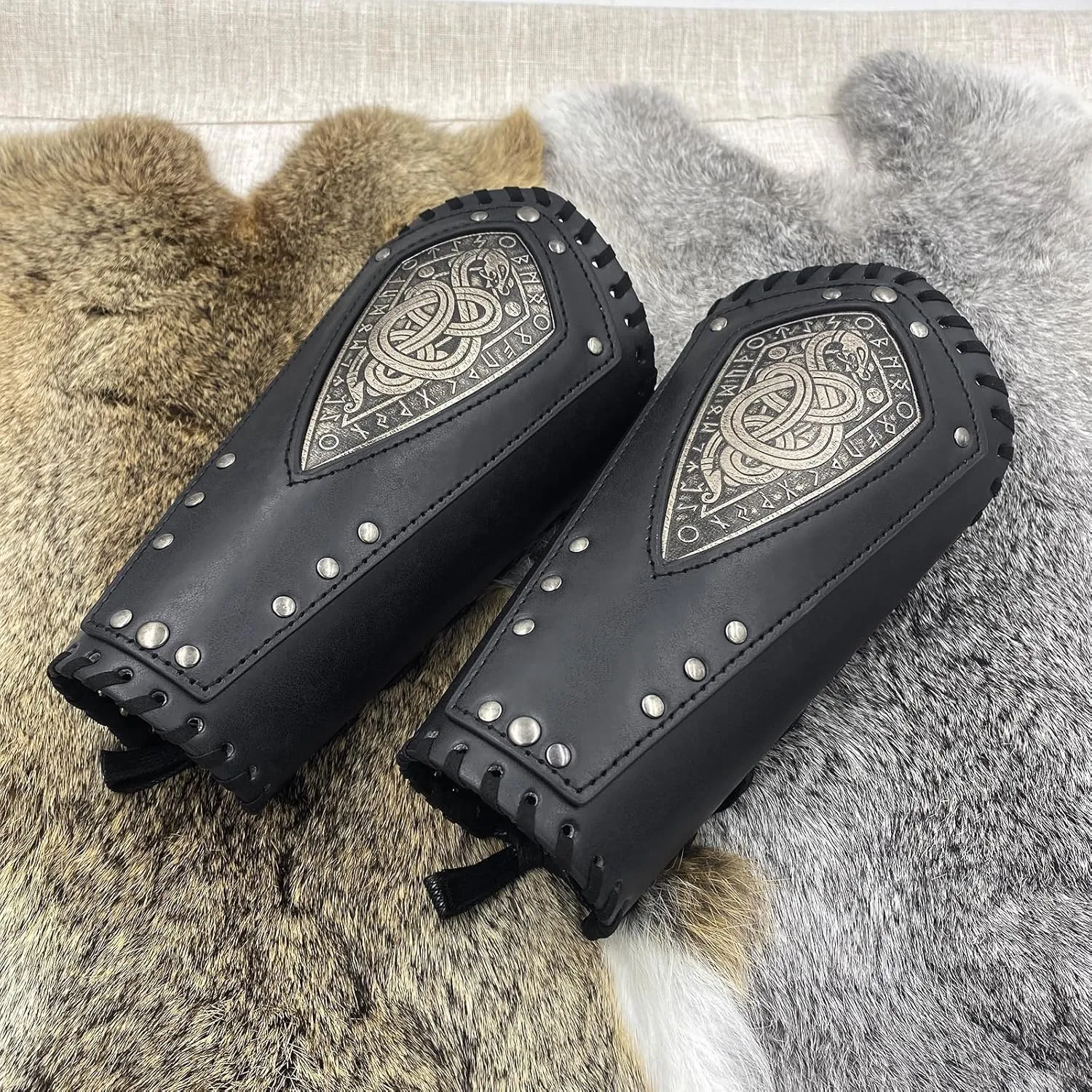 JAOYU Viking Bracers for Men Medieval Arm Guards Leather Gauntlet Wristband Armband for Men Women Renaissance Arm Wraps