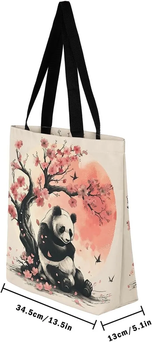 Japanese Shopping Handbag Ocean Waves Nautical Canvas Tote Bag Cherry Blossom Mount Fuji Reusable Grocery Bag