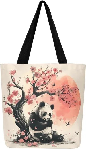 Japanese Shopping Handbag Ocean Waves Nautical Canvas Tote Bag Cherry Blossom Mount Fuji Reusable Grocery Bag