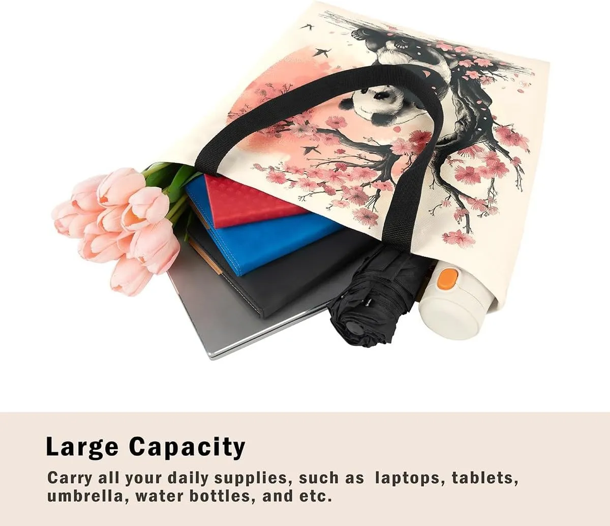 Japanese Shopping Handbag Ocean Waves Nautical Canvas Tote Bag Cherry Blossom Mount Fuji Reusable Grocery Bag