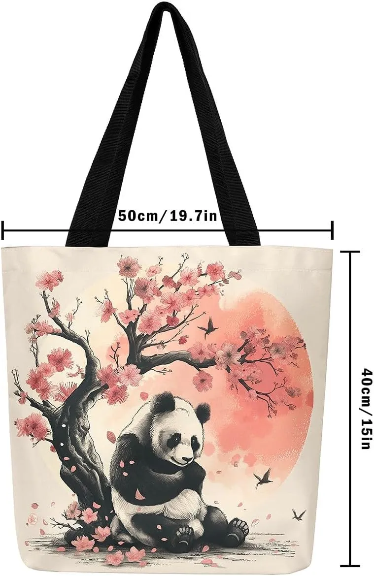 Japanese Shopping Handbag Ocean Waves Nautical Canvas Tote Bag Cherry Blossom Mount Fuji Reusable Grocery Bag