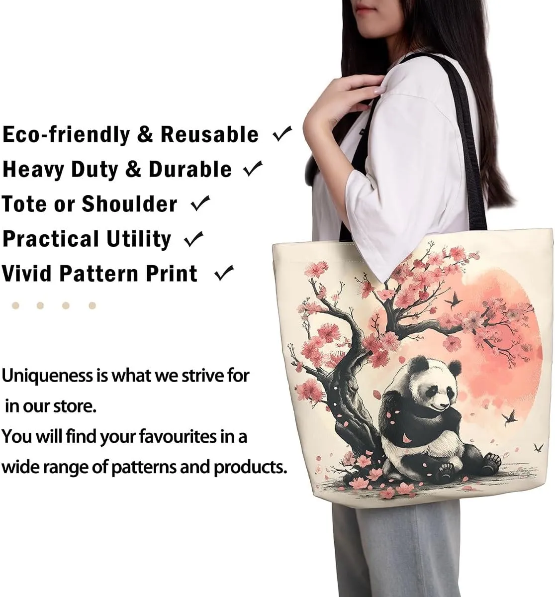 Japanese Shopping Handbag Ocean Waves Nautical Canvas Tote Bag Cherry Blossom Mount Fuji Reusable Grocery Bag