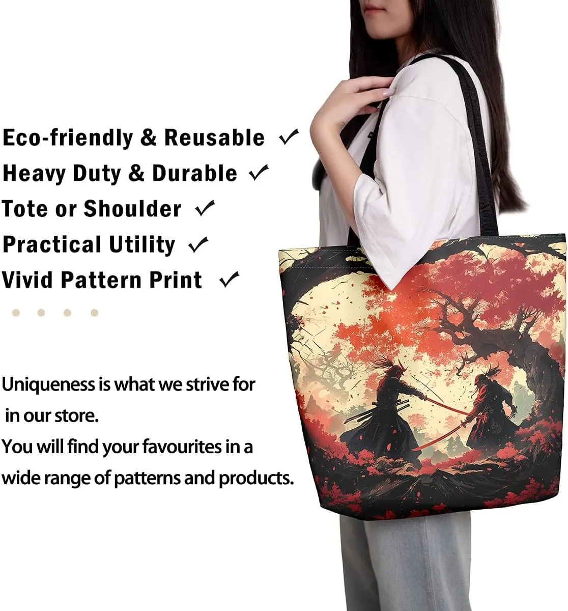Japanese Shopping Handbag Ocean Waves Nautical Canvas Tote Bag Cherry Blossom Mount Fuji Reusable Grocery Bag