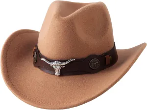 Jastore Kids Western Hats Boys Girls Cowboy Felt Hat Jazz Fedora Cowgirl Hats with Belt Buckle