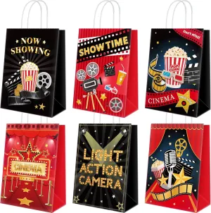 Jecery 24 Pieces Movie Night Party Bags Movie Party Favor Candy Goodie Gift Bags with Handle for Birthday Decorations Supplies