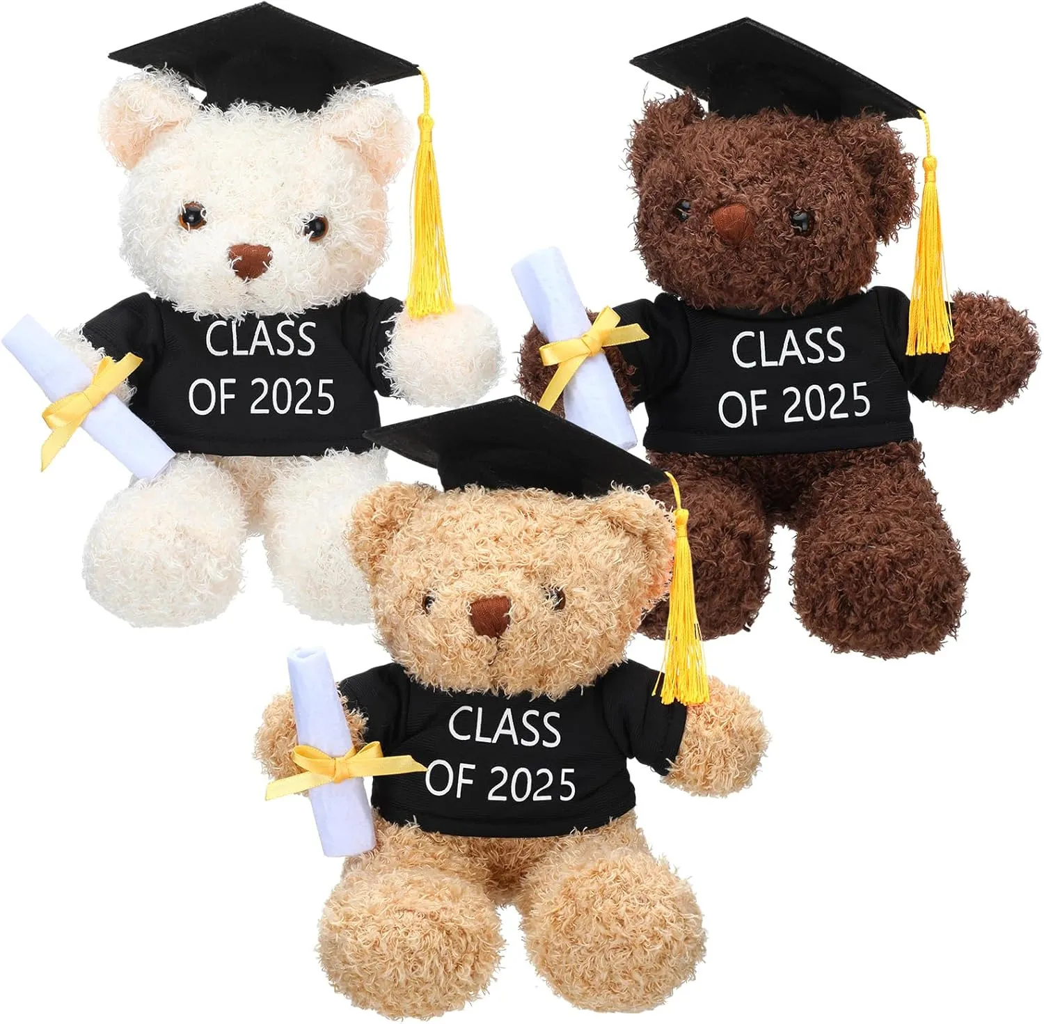 Jexine 3 Pcs 10 Inch Graduation Bears Plush Stuffed Animal Bear Cute Bears Gifts for Boys Girls College High School Kindergarten Graduation Party, 3 Colors