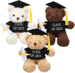 Jexine 3 Pcs 10 Inch Graduation Bears Plush Stuffed Animal Bear Cute Bears Gifts for Boys Girls College High School Kindergarten Graduation Party, 3 Colors