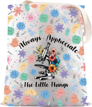 JNIAP Microbiology Gift Always Appreciate The Little Things Tote Bag Medical science Gift