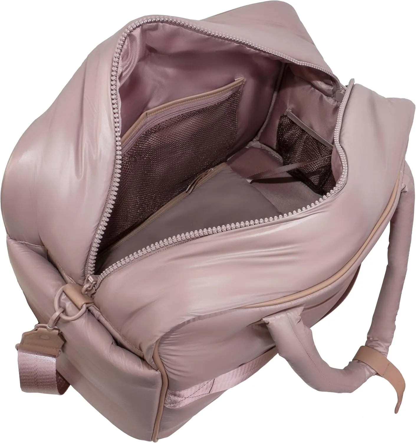 Joan & David 20 Inch Puffer Nylon Weekender Duffle Bag with Detachable Pouch (Light Mauve)