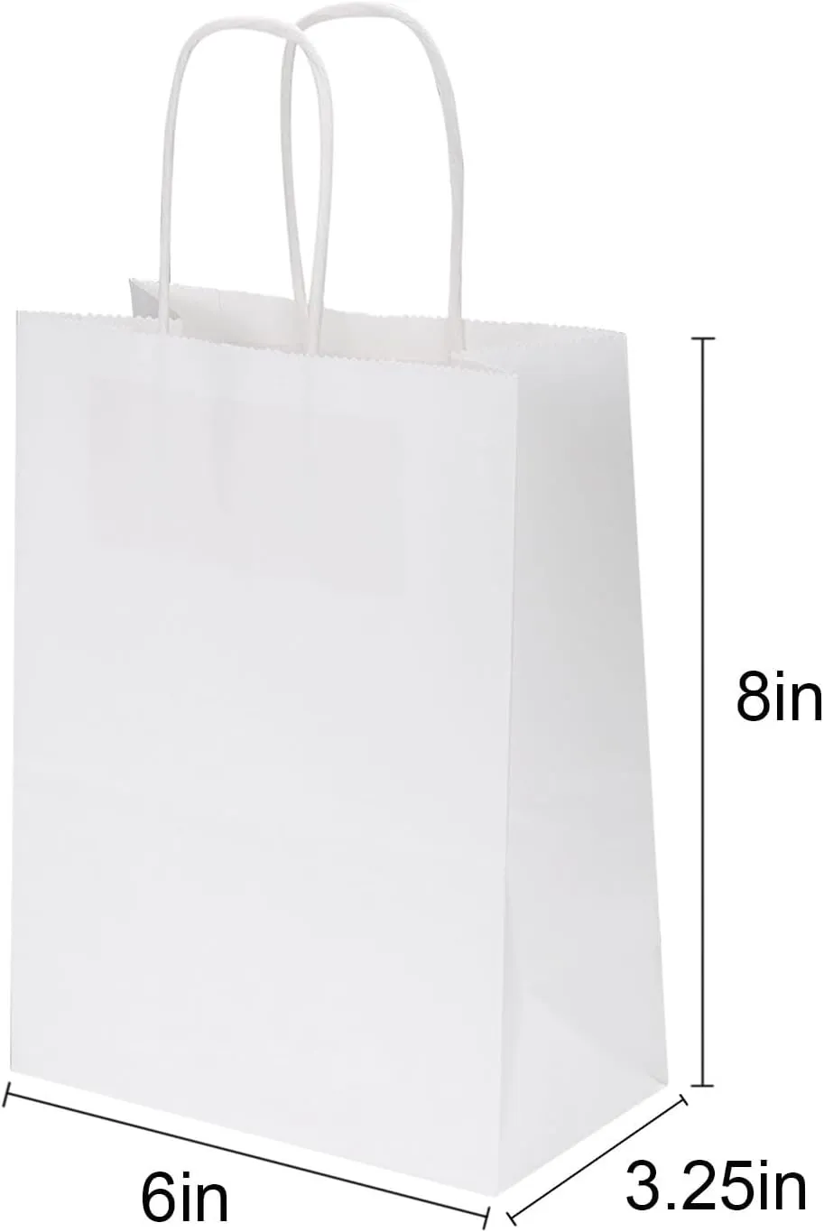 Joybe 300 Pack 6x3.25x8 Inch Small White Paper Bags with Handles Bulk, Kraft Paper Gift Bags for Birthday Party Favors Grocery Retail Shopping Business Goody Merchandise Craft Blank Sacks (300pcs)
