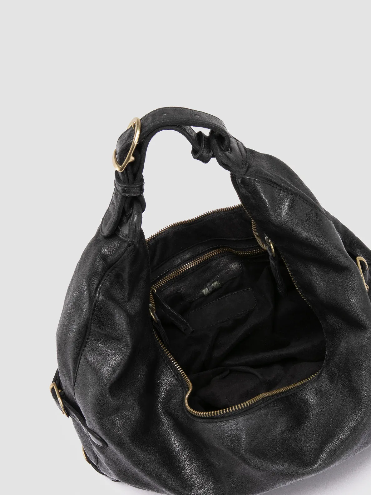 JULIE 008 - Black Leather Shoulder Bag