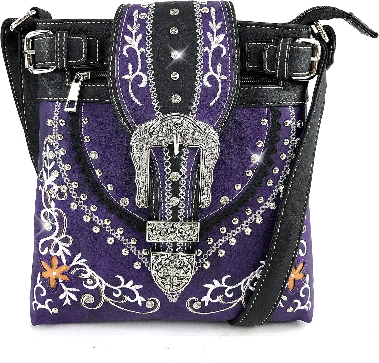 Justin West Concealed Carry Flower Embroidered Leaf Tooled Flower Buckle Handbag