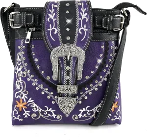 Justin West Concealed Carry Flower Embroidered Leaf Tooled Flower Buckle Handbag