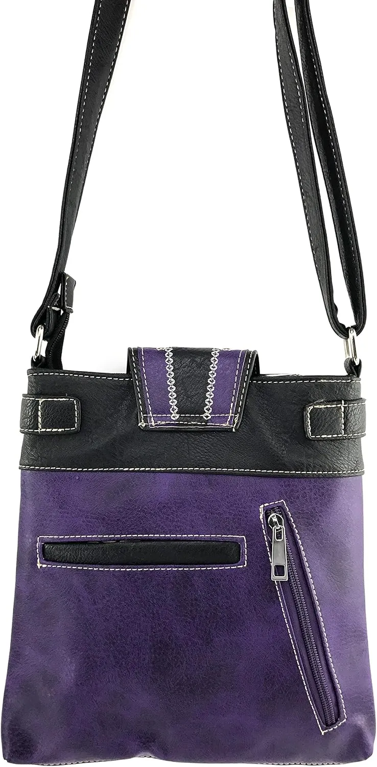 Justin West Concealed Carry Flower Embroidered Leaf Tooled Flower Buckle Handbag