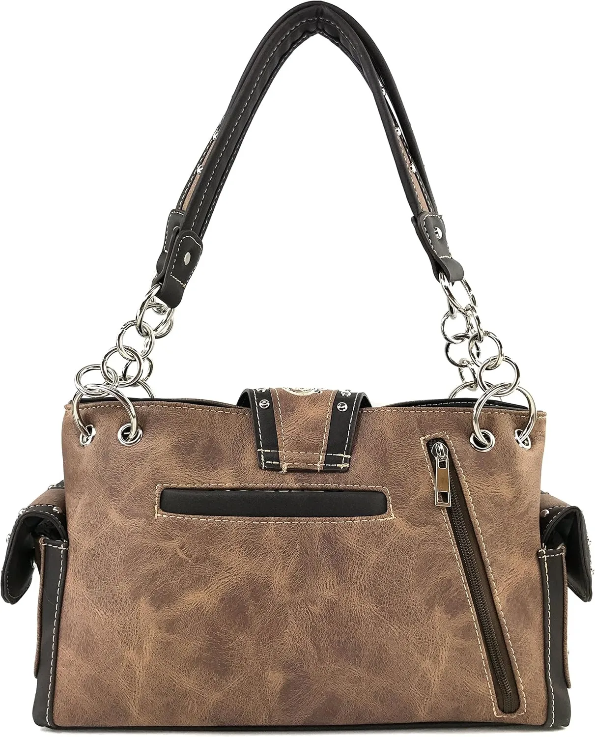 Justin West Concealed Carry Silver Buckle Embroidered Flower Vine Leaf Handbag