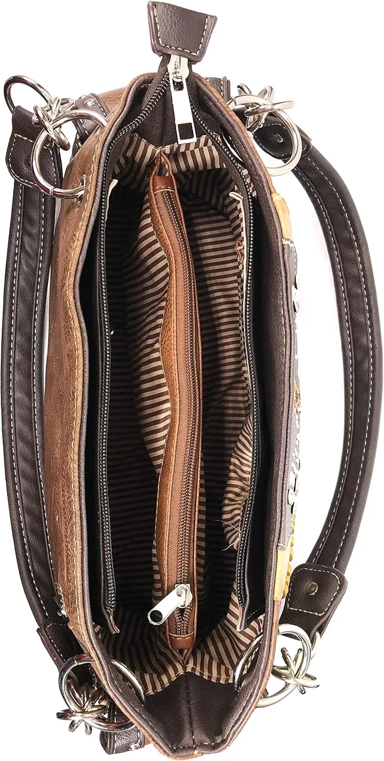 Justin West Native American Chieftain Cactus Feathers Embroidered Studded CCW Concealed Carry Shoulder Purse Handbag