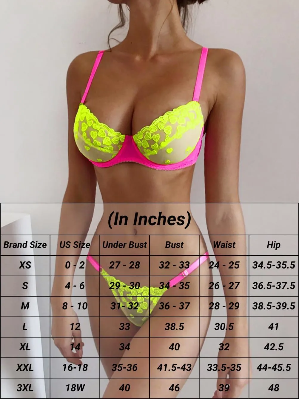 Kaei&Shi Glow In The Dark, Black Light, Heart Embroidered, Underwire Lingerie