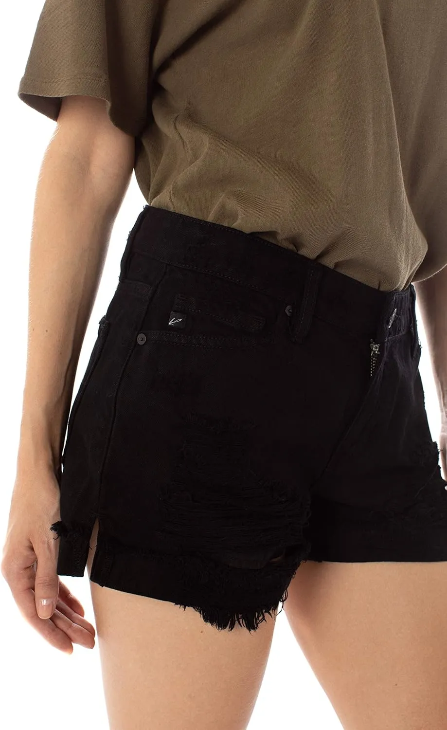 Kancan Women's Mid Rise Distressed Denim Shorts - KC7327