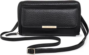 katloo Leather Crossbody Cell Phone Purse for Women, Small Crossbody Bags Ladies Clutch Wallet Shoulder Handbag with Credit Card Slot Adjustable Strap (Black)
