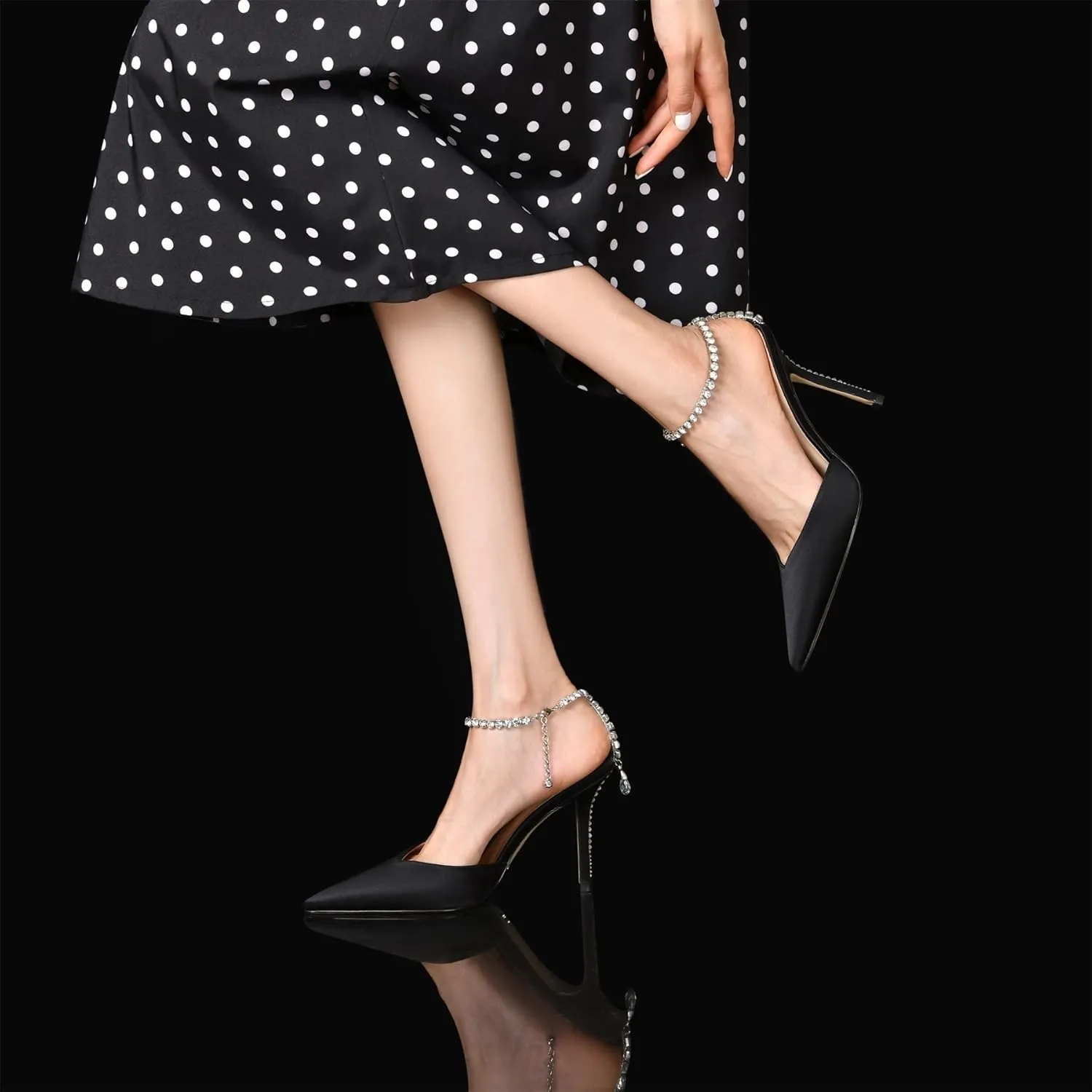 keleimusi Crystal-Embellished Ankle Strap Pumps Wedding Dress Stiletto Heels for Women