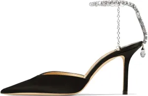 keleimusi Crystal-Embellished Ankle Strap Pumps Wedding Dress Stiletto Heels for Women