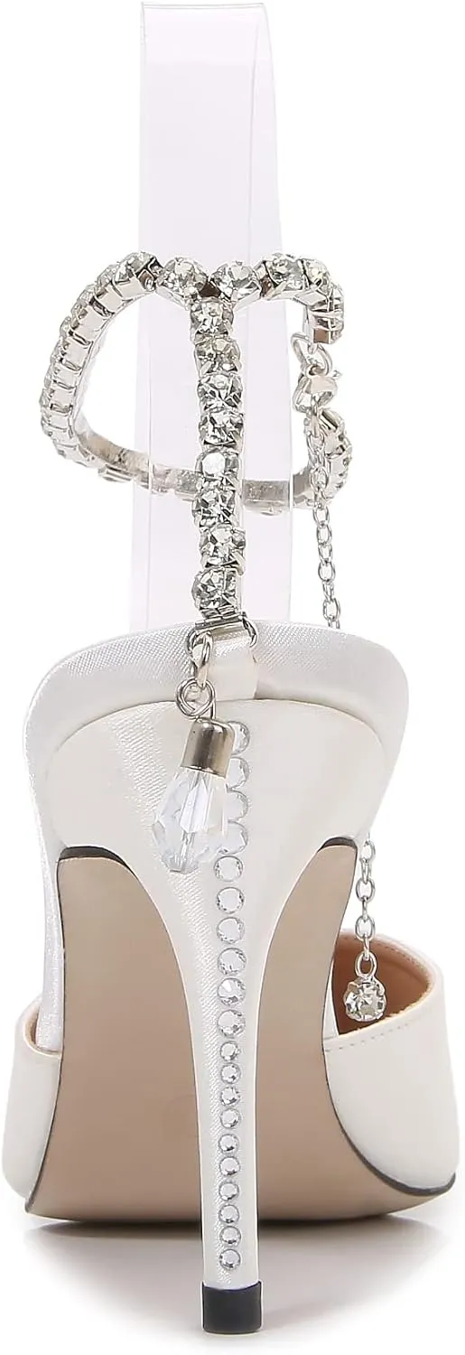 keleimusi Crystal-Embellished Ankle Strap Pumps Wedding Dress Stiletto Heels for Women