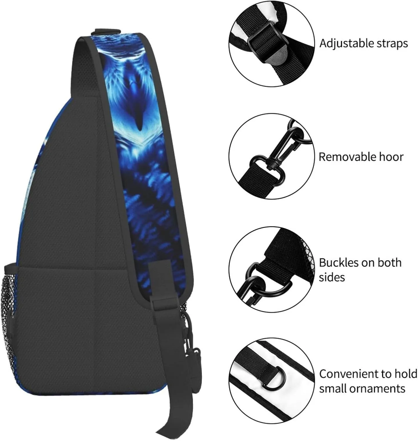 KHiry Sling Bag for Women Men Crossbody Bag Small Sling Backpack Blue Owl Chest Bag Hiking Daypack