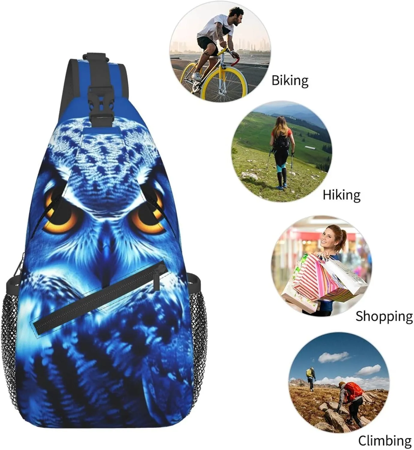 KHiry Sling Bag for Women Men Crossbody Bag Small Sling Backpack Blue Owl Chest Bag Hiking Daypack