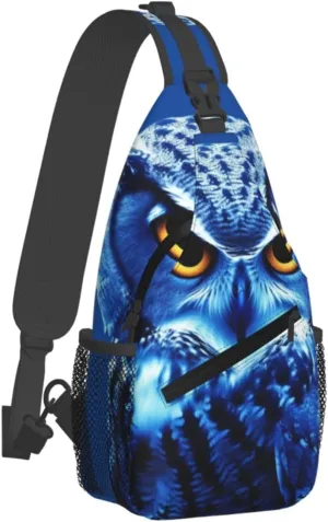 KHiry Sling Bag for Women Men Crossbody Bag Small Sling Backpack Blue Owl Chest Bag Hiking Daypack