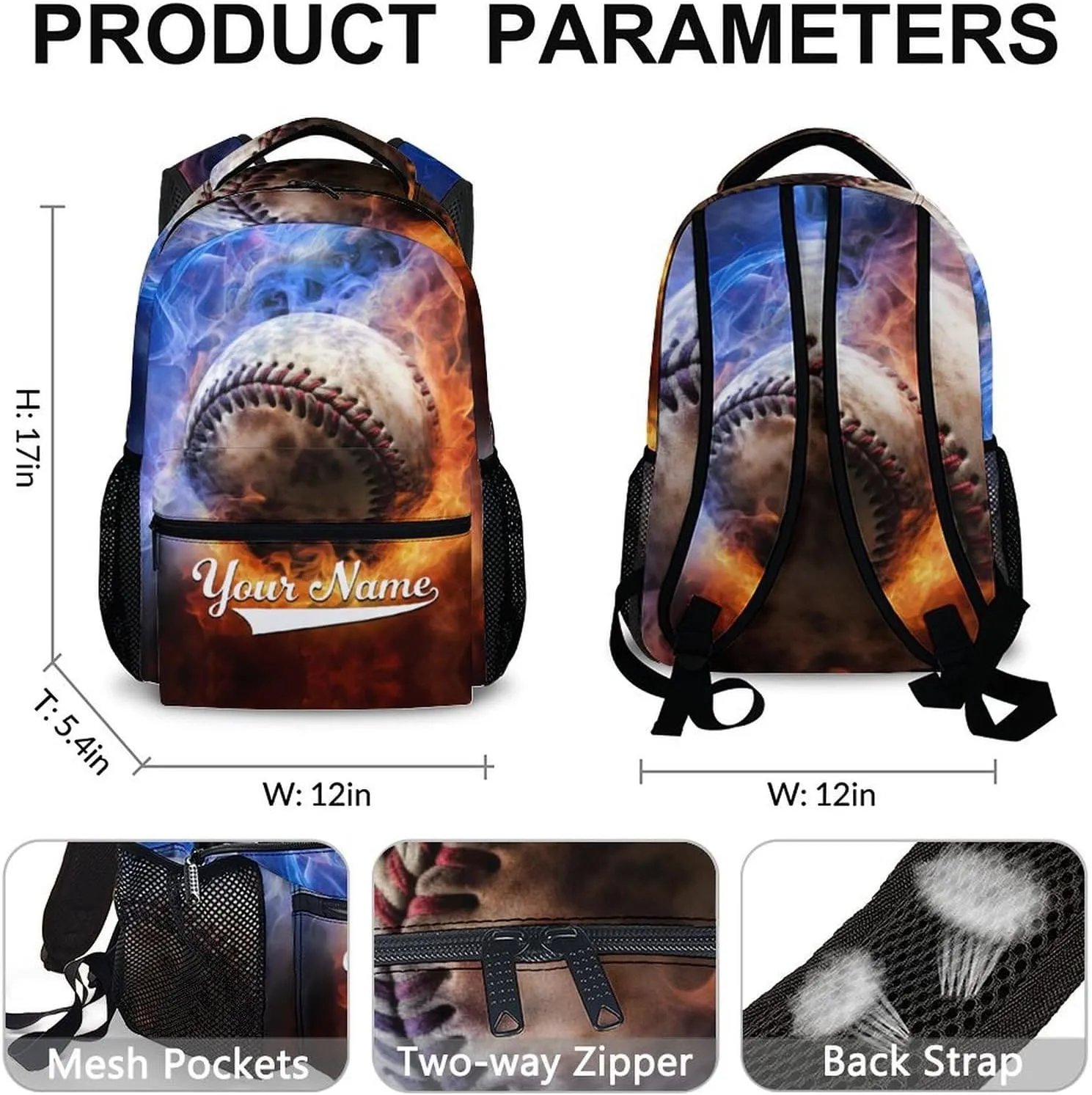 Kids Backpack, Custom Baseball Backpack for Girls 3-10, Cool School Bag, 17 Inch Student Bookbag for Travel, Work and School Picnic