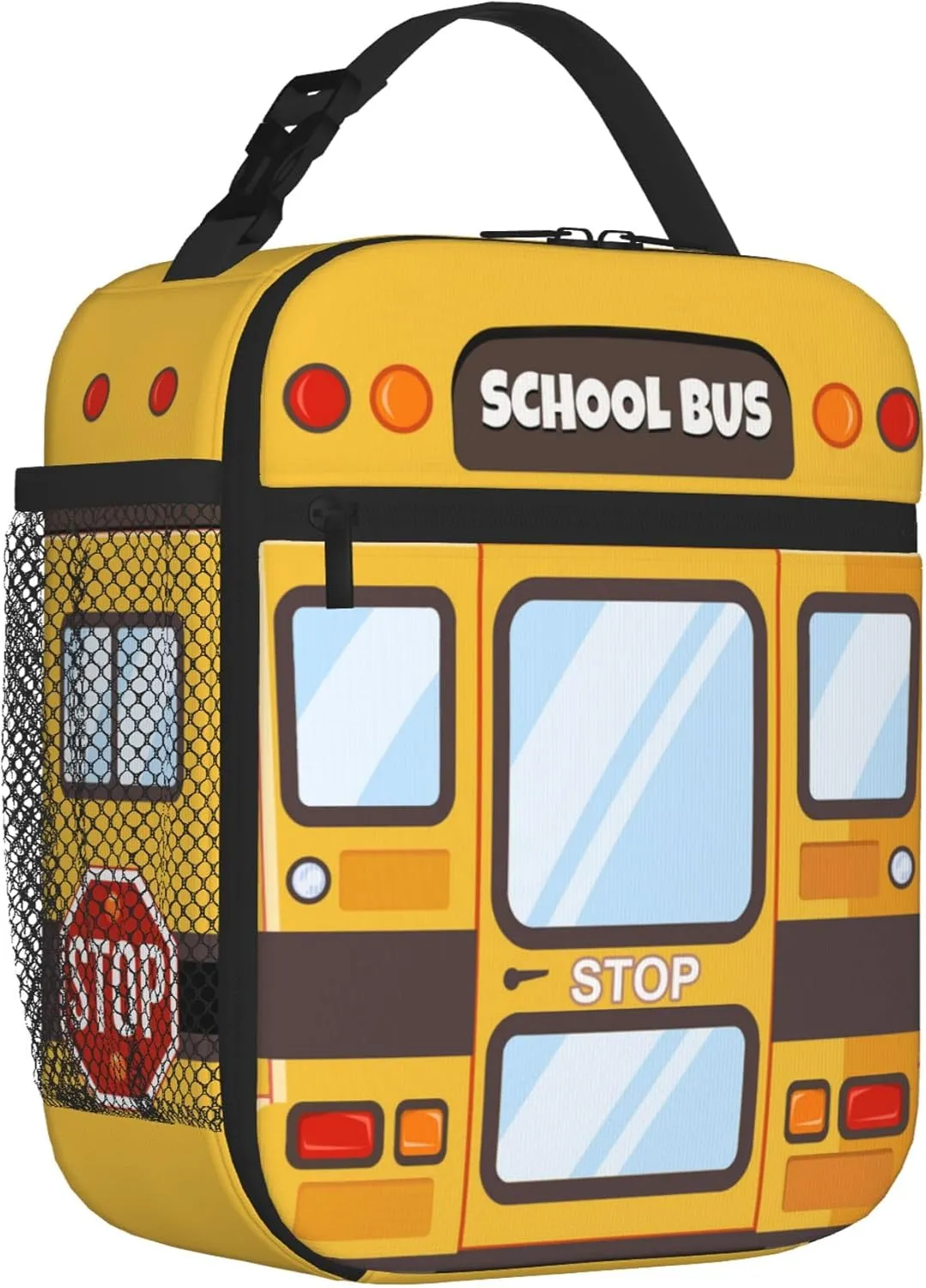Kids Lunch Box Lunch Bag for Boys Girls, Reusable Insulated School Lunch Bag with Pockets, High Capacity Leakproof Thermal Cooler Sack Food Handbags for Picnic Camping Travel (School bus)