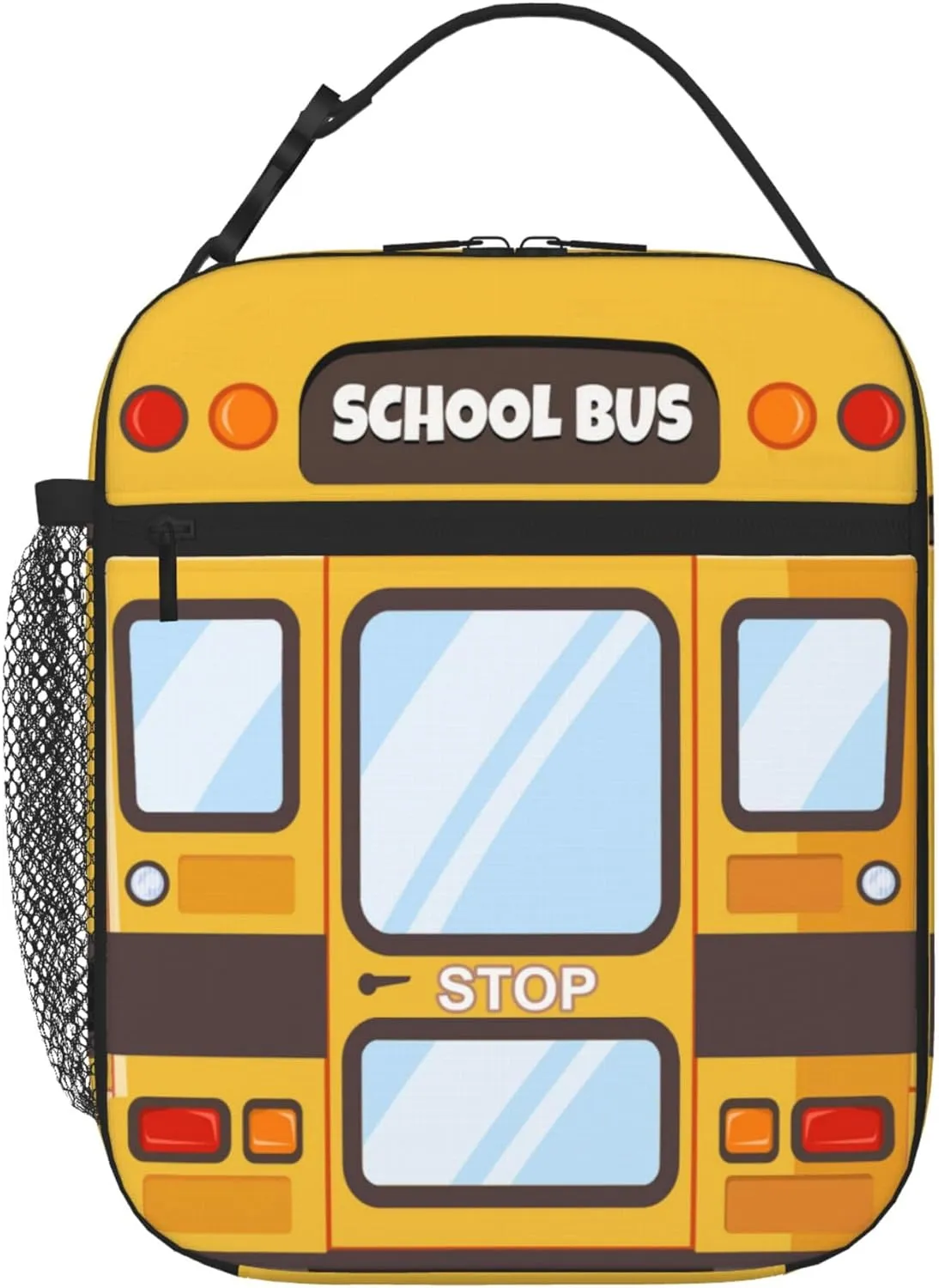 Kids Lunch Box Lunch Bag for Boys Girls, Reusable Insulated School Lunch Bag with Pockets, High Capacity Leakproof Thermal Cooler Sack Food Handbags for Picnic Camping Travel (School bus)