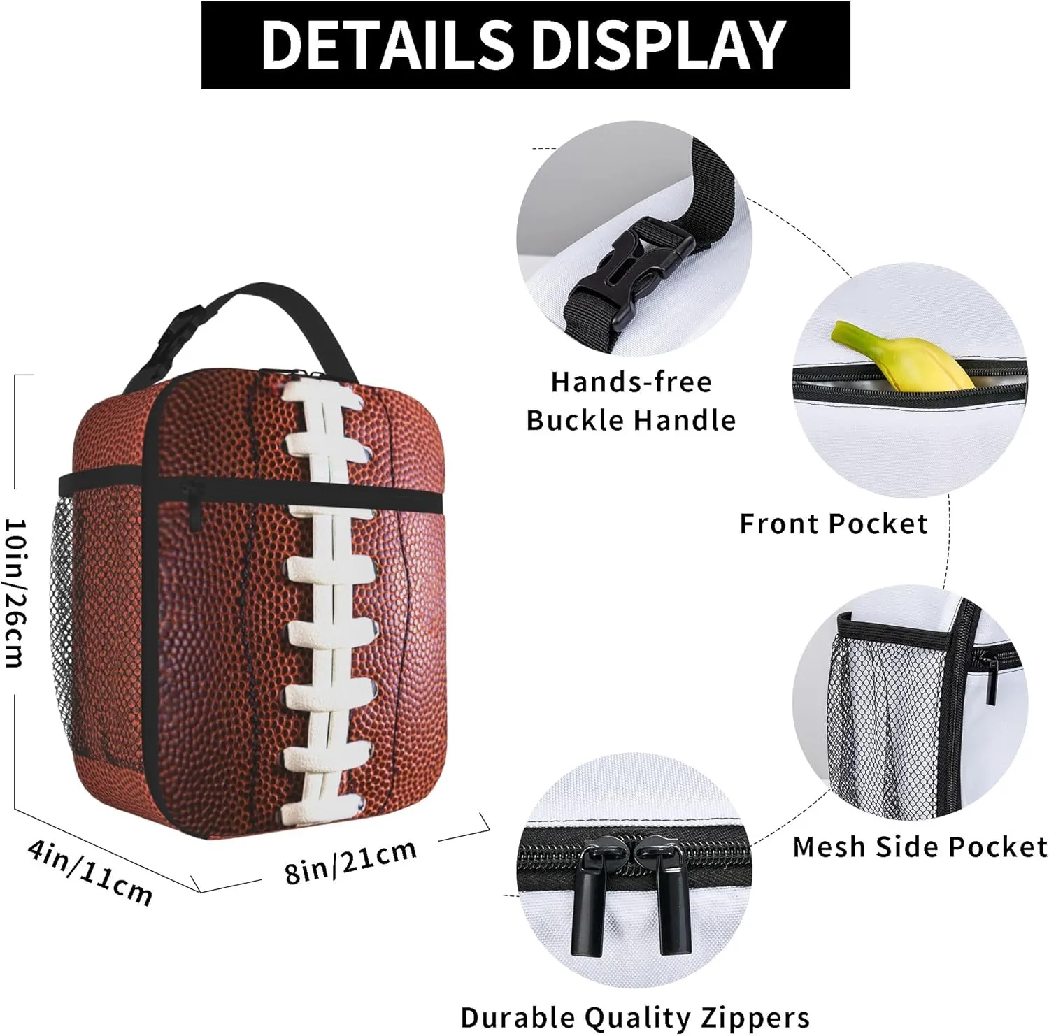 Kids Lunch Box Lunch Bag for Boys Girls Women Men, Reusable Insulated Lunch Boxes Tote Bag, High Capacity Leakproof Thermal Cooler Sack Food Handbags for School Work Picnic Camping (Football)