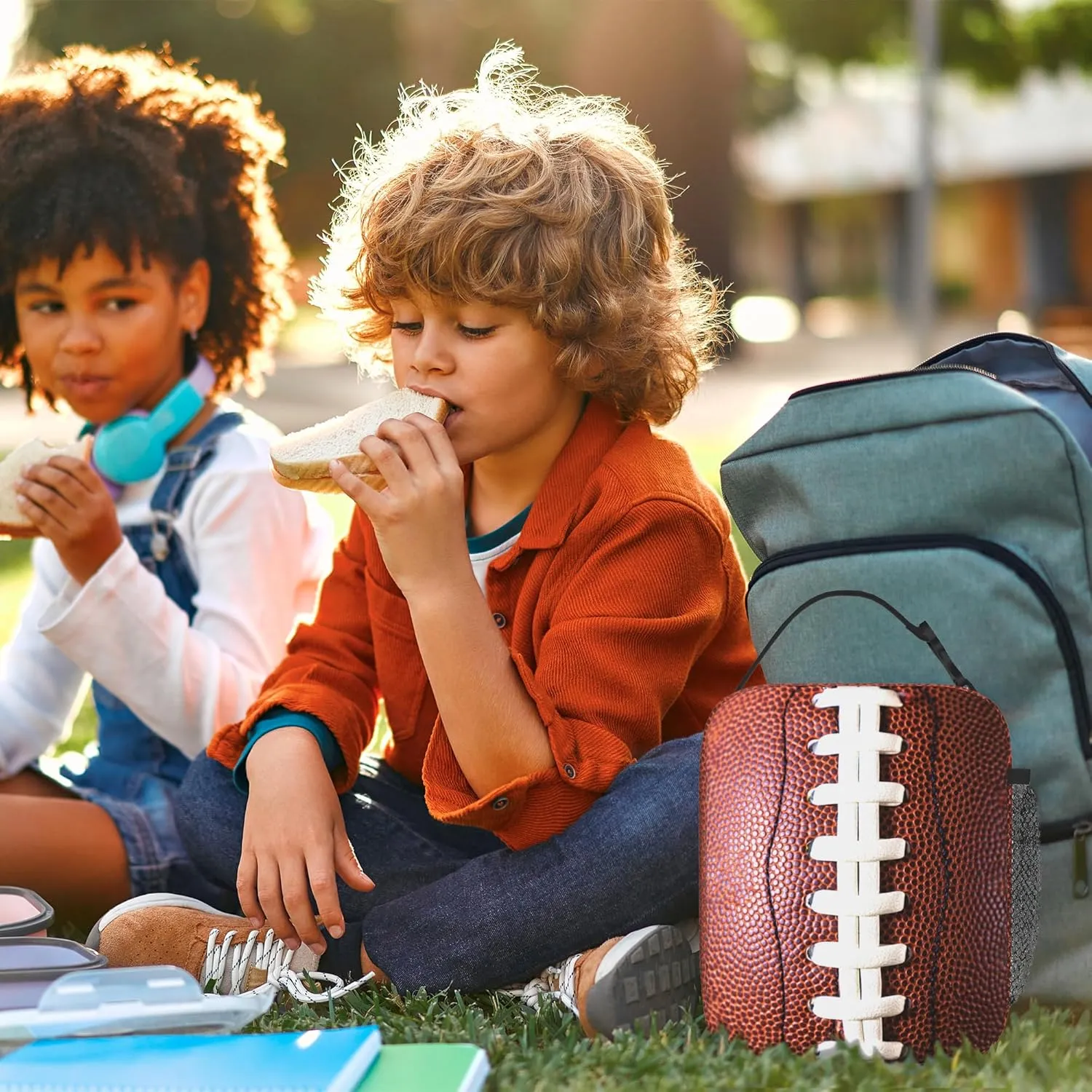 Kids Lunch Box Lunch Bag for Boys Girls Women Men, Reusable Insulated Lunch Boxes Tote Bag, High Capacity Leakproof Thermal Cooler Sack Food Handbags for School Work Picnic Camping (Football)
