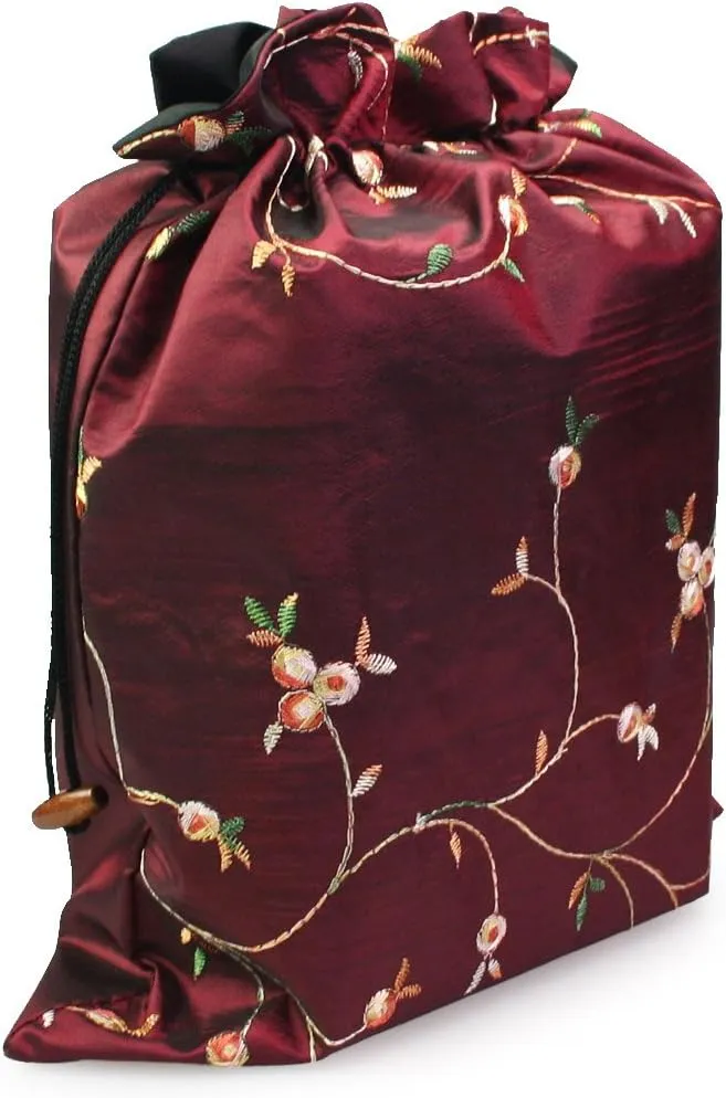 kilofly Embroidered Silk Jacquard Travel Bag, Lingerie & Shoes, Value Set of 2