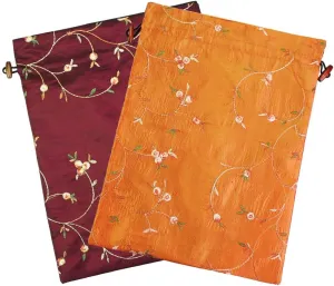 kilofly Embroidered Silk Jacquard Travel Bag, Lingerie & Shoes, Value Set of 2